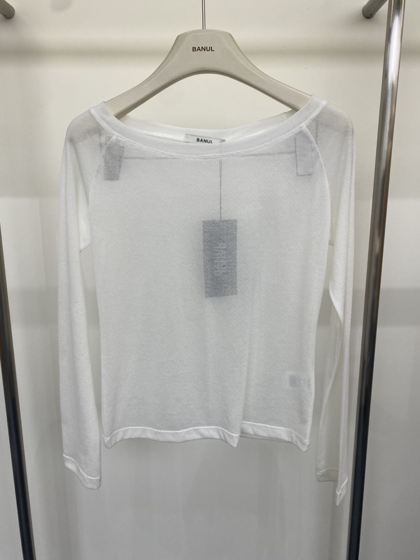 BANUL韓國直郵女士新款時尚休閑推薦真品長袖T恤透視露肩BANUL長袖T恤圖色1