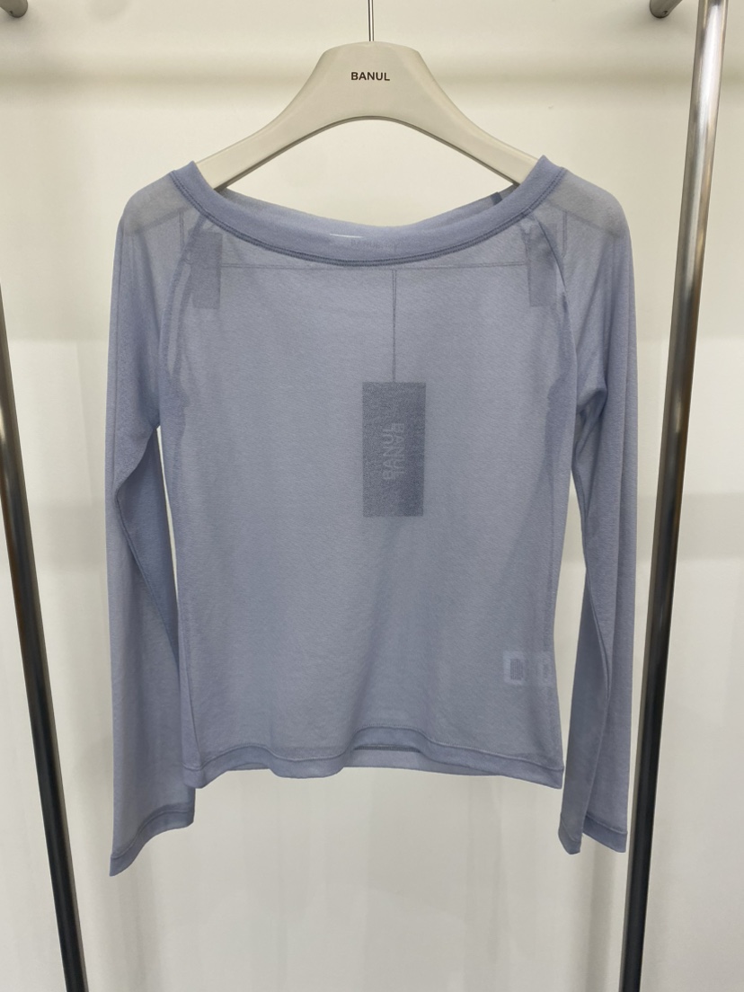 BANUL韓國直郵女士新款時尚休閑推薦真品長袖T恤透視露肩BANUL長袖T恤圖色3