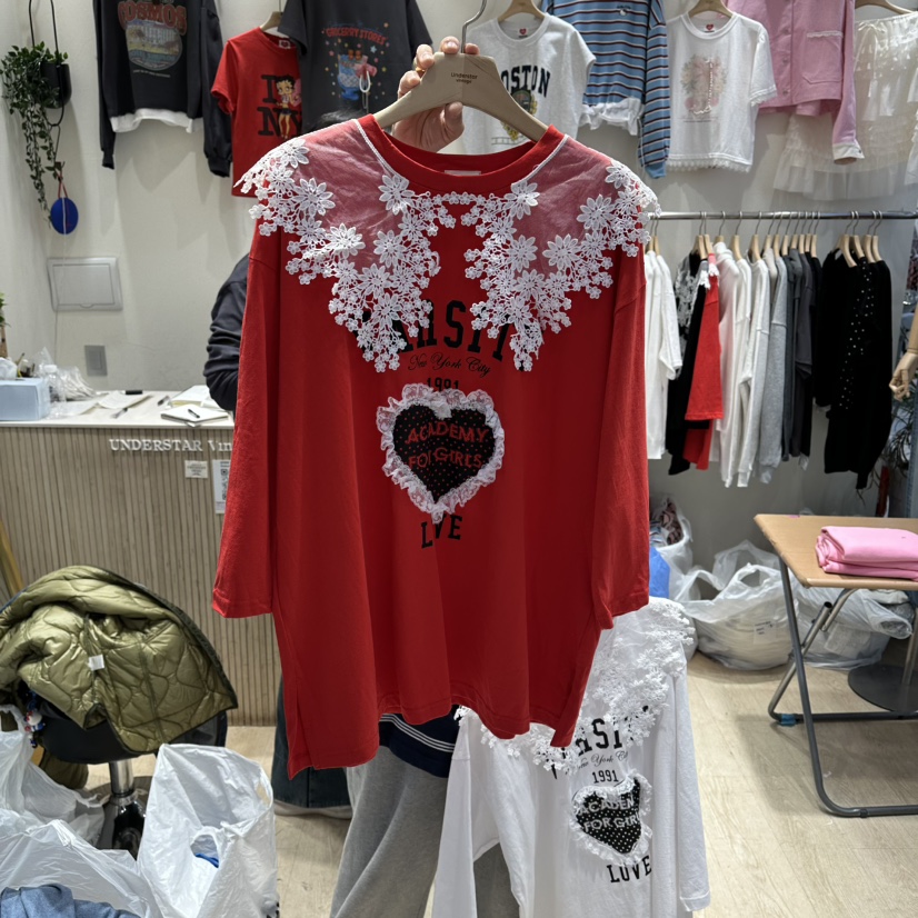 UNDERSTAR_VINTAGE韓國代購女士新款推薦熱賣職業T恤蕾絲UNDERSTAR_VINTAGET恤圖色2