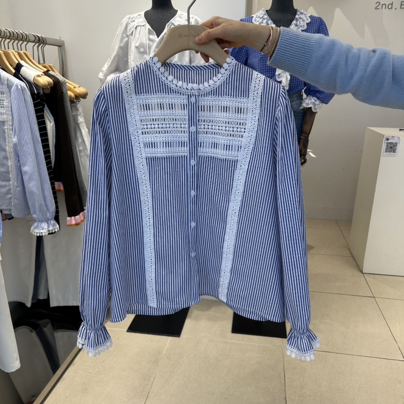 2nd B-S韓國直郵女士新品人氣真品26春夏熱賣襯衫蕾絲衫2nd B-S襯衫/蕾絲衫圖色2深藍