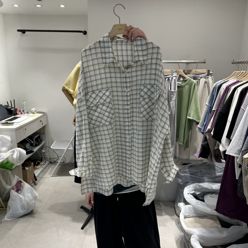 IN KIRA韓國直郵女裝新品休閑時尚襯衫蕾絲衫不含內搭格子IN KIRA襯衫/蕾絲衫圖色2