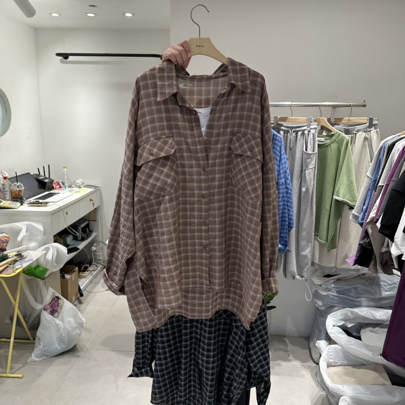 IN KIRA韓國直郵女裝新品休閑時尚襯衫蕾絲衫不含內搭格子IN KIRA襯衫/蕾絲衫圖色3