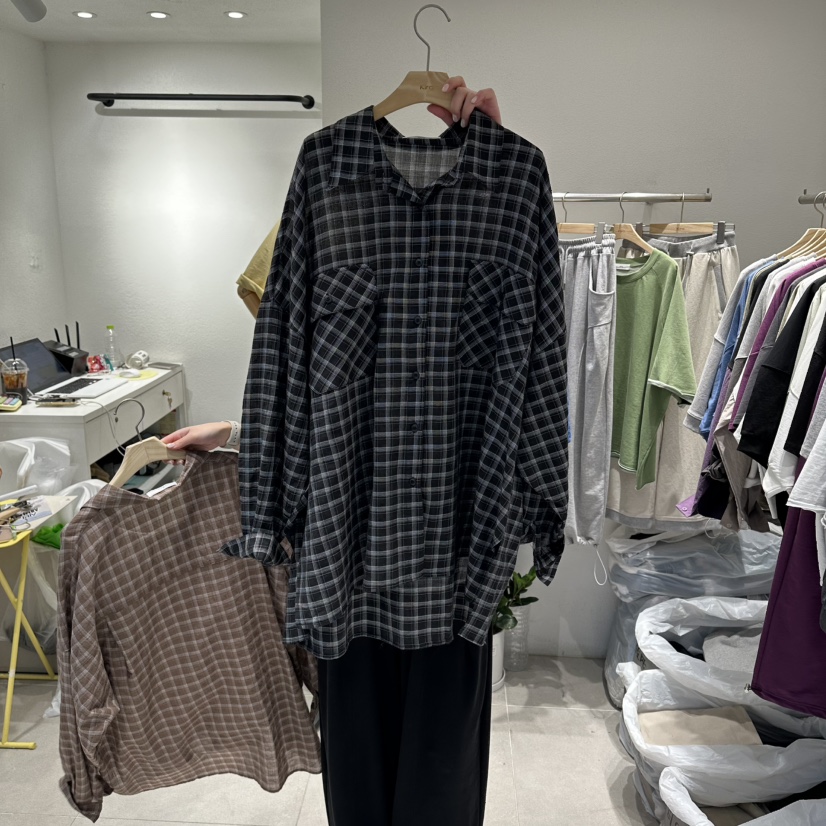 IN KIRA韓國直郵女裝新品休閑時尚襯衫蕾絲衫不含內搭格子IN KIRA襯衫/蕾絲衫圖色4