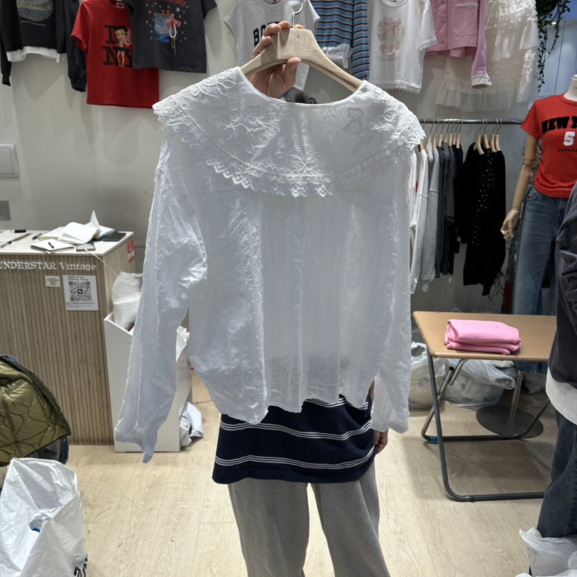 UNDERSTAR_VINTAGE韓國直郵女裝新品時尚休閑襯衫蕾絲衫蕾絲UNDERSTAR_VINTAGE襯衫/蕾絲衫