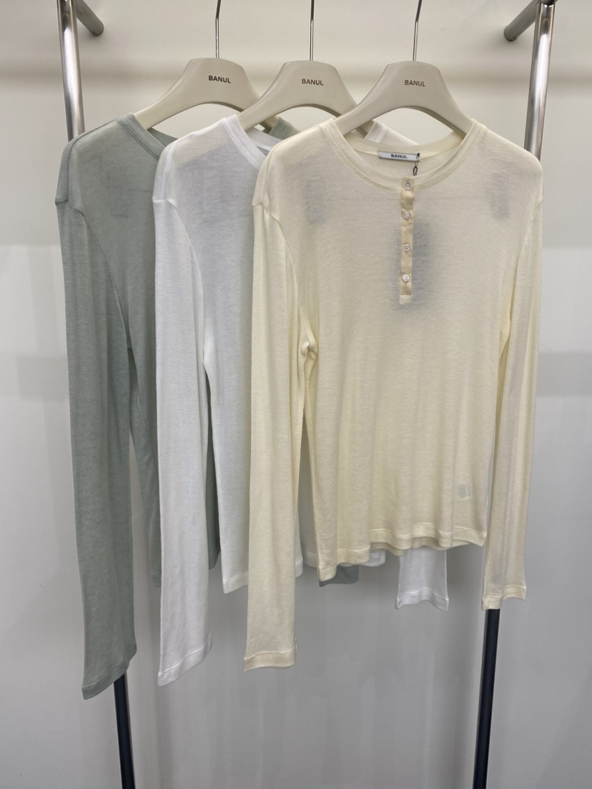 BANUL東大門直郵女裝新品推薦休閑人氣真品長袖T恤圓領紐扣BANUL長袖T恤