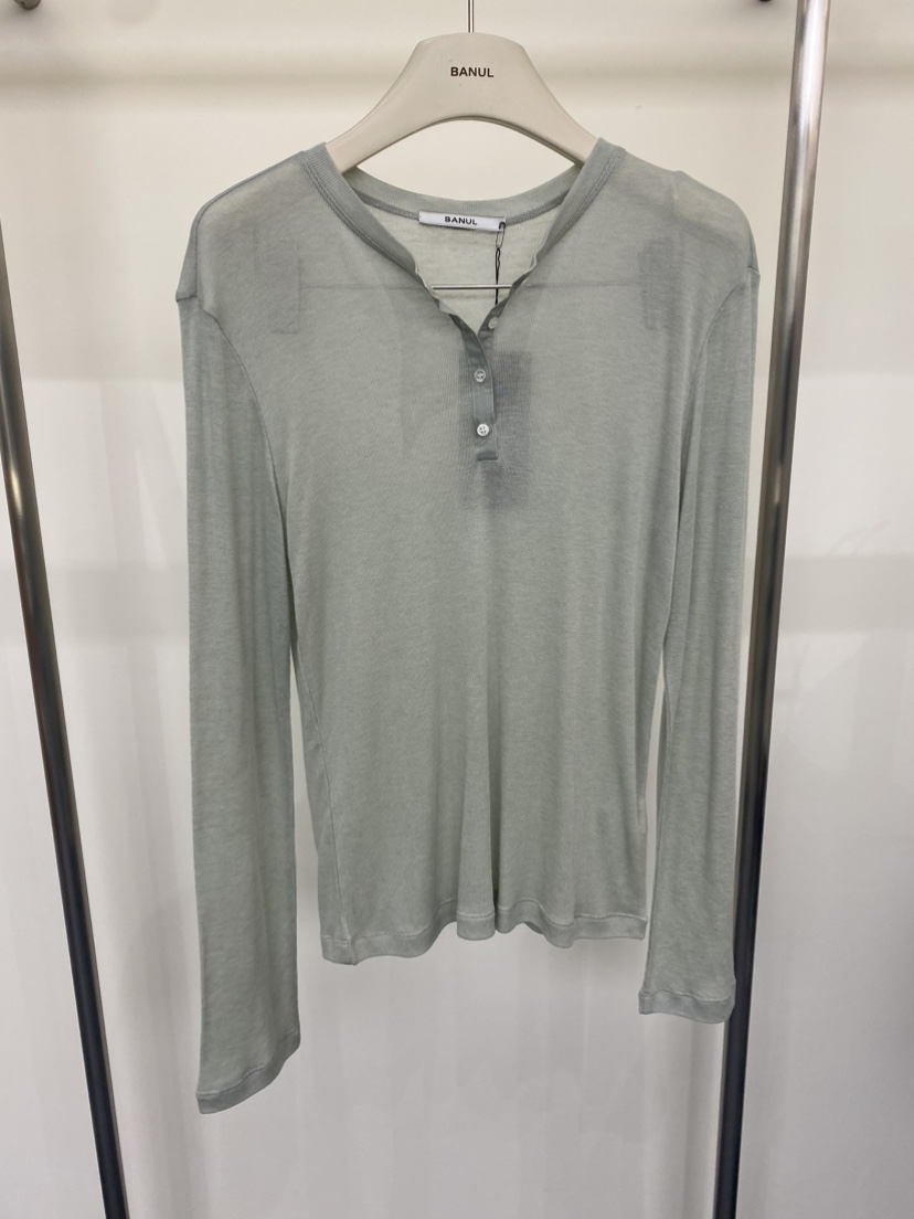 BANUL東大門直郵女裝新品推薦休閑人氣真品長袖T恤圓領紐扣BANUL長袖T恤圖色2