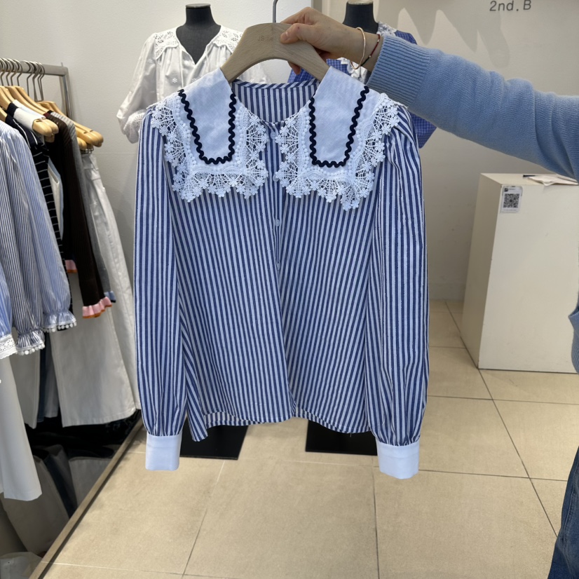2nd B-S東大門直郵女裝新款推薦熱賣職業休閑襯衫蕾絲衫2nd B-S襯衫/蕾絲衫圖色2深藍色