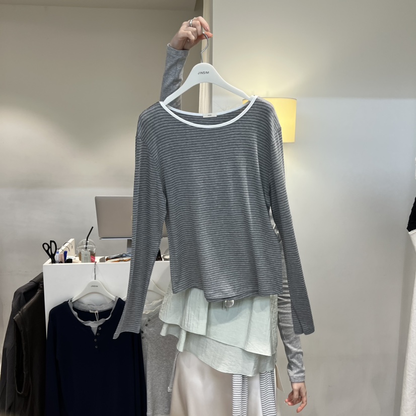 JINSIM東大門實拍女裝新品真品推薦熱賣26春夏時尚長袖T恤JINSIM長袖T恤圖色1