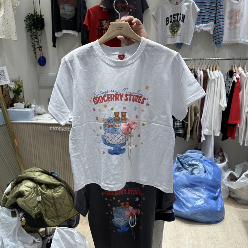 UNDERSTAR_VINTAGE東大門實拍女裝新品時尚熱賣T恤泰迪熊UNDERSTAR_VINTAGET恤圖色1