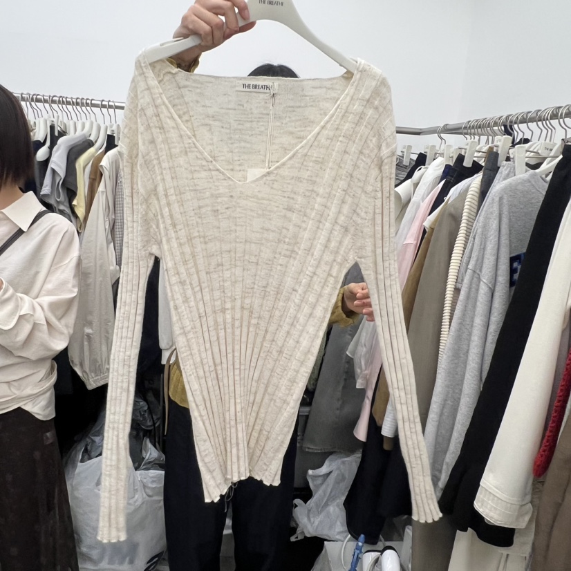 BREATHE東大門直郵女裝新品熱賣真品26春夏針織衫亞麻寬松羅紋BREATHE針織衫圖色1