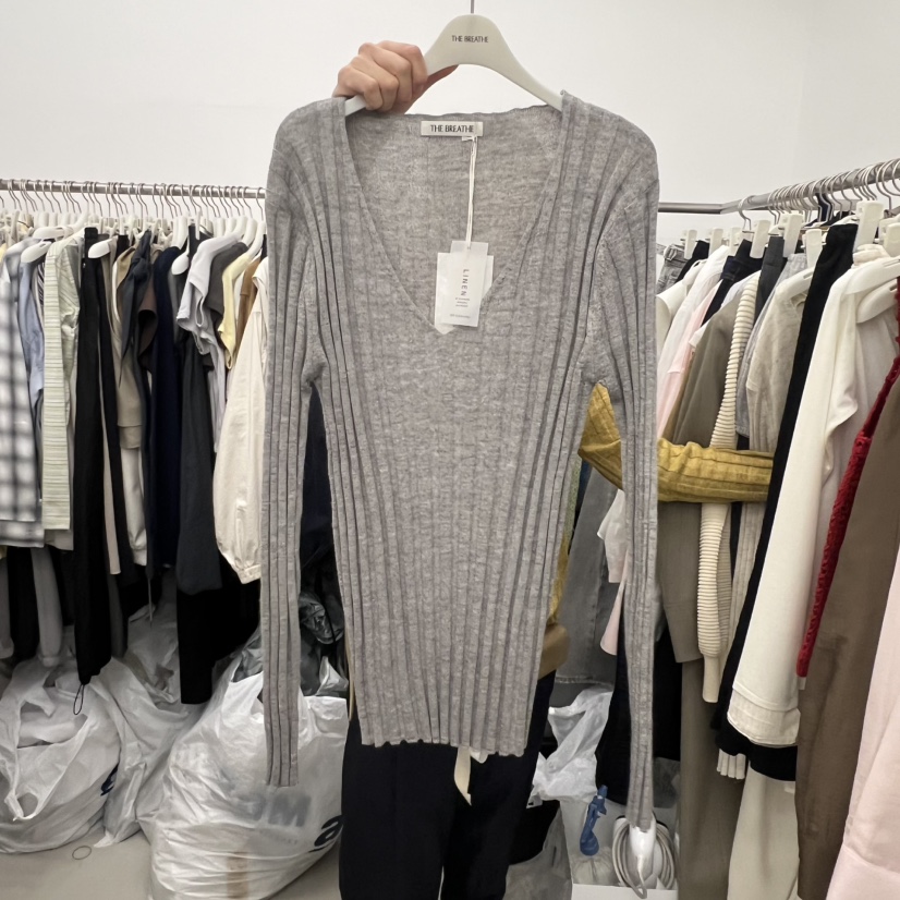 BREATHE東大門直郵女裝新品熱賣真品26春夏針織衫亞麻寬松羅紋BREATHE針織衫圖色4