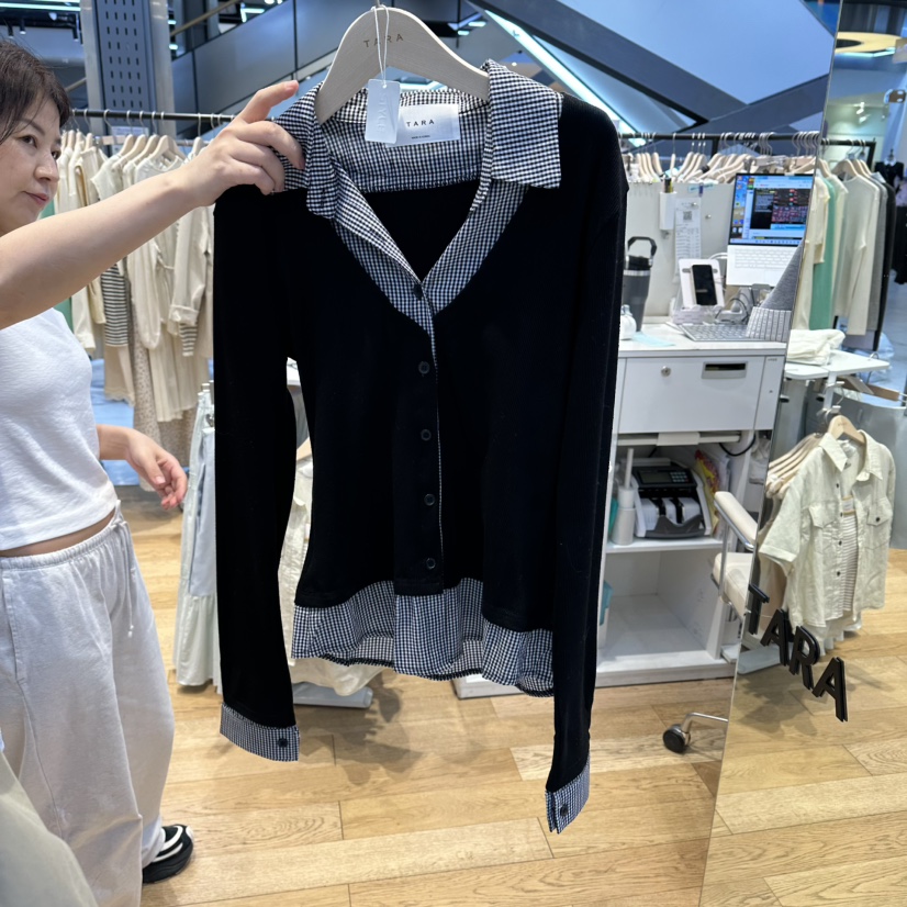TARA韓國直郵女裝新品時尚真品26春夏休閑襯衫蕾絲衫假兩件TARA襯衫/蕾絲衫圖色2