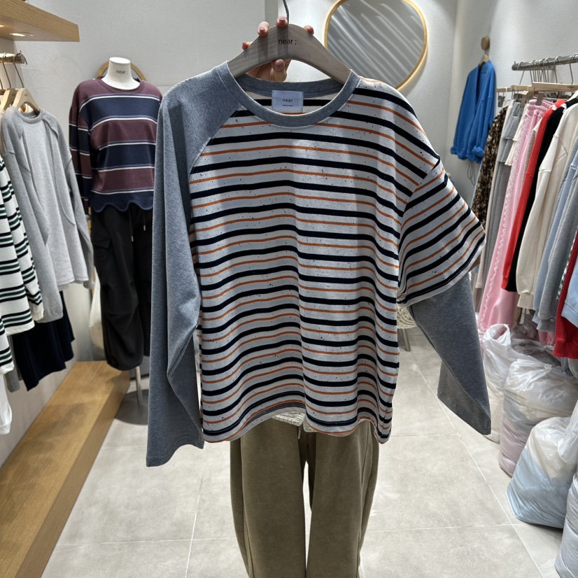 NEAR韓國直郵女士新品推薦真品職業休閑人氣長袖T恤假兩件NEAR長袖T恤圖色2