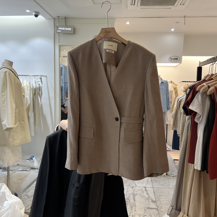 LA MAGIE FEMME韓國直郵女裝新品真品時尚夾克不對稱腰帶Lamagie Femme夾克圖色1