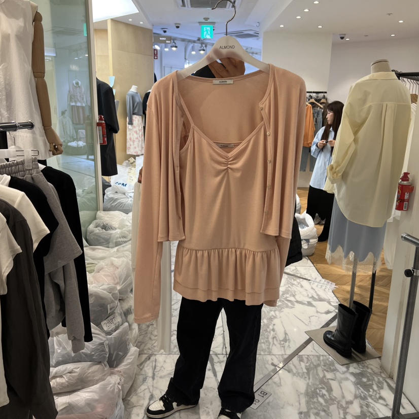 ALMOND東大門實拍女裝新品人氣休閑推薦套裝套裝開衫羅紋ALMOND套裝圖色1