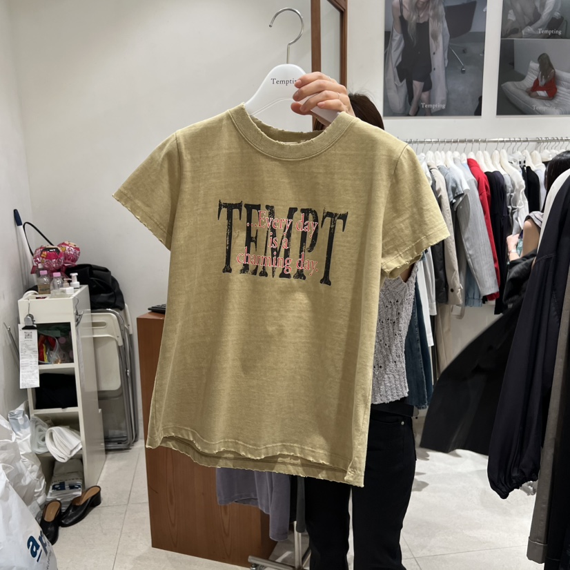TEMPTING東大門代購女士新品26春夏推薦休閑人氣時尚T恤復古TEMPTINGT恤圖色2