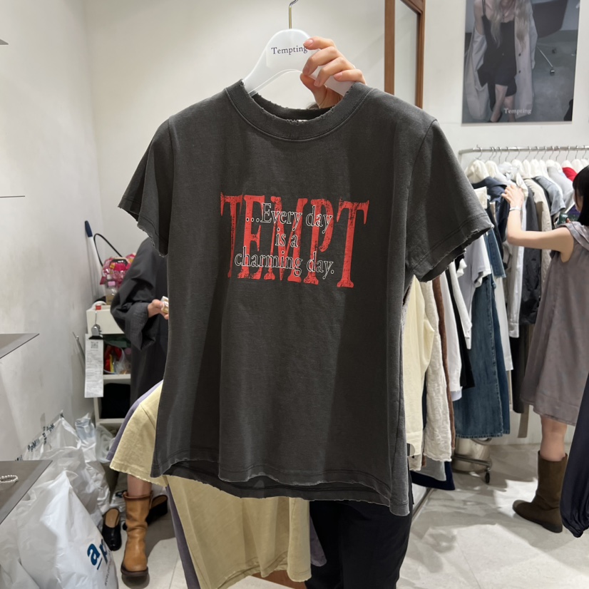 TEMPTING東大門代購女士新品26春夏推薦休閑人氣時尚T恤復古TEMPTINGT恤圖色4
