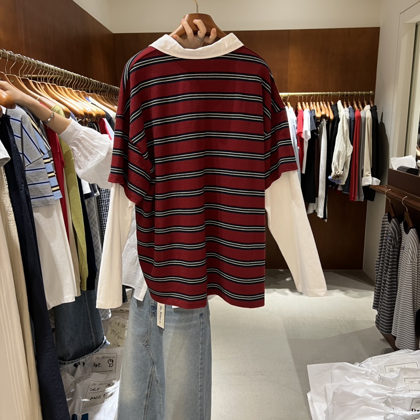 HEBON東大門直郵女士新品真品休閑熱賣26春夏長袖T恤假兩件HEBON長袖T恤