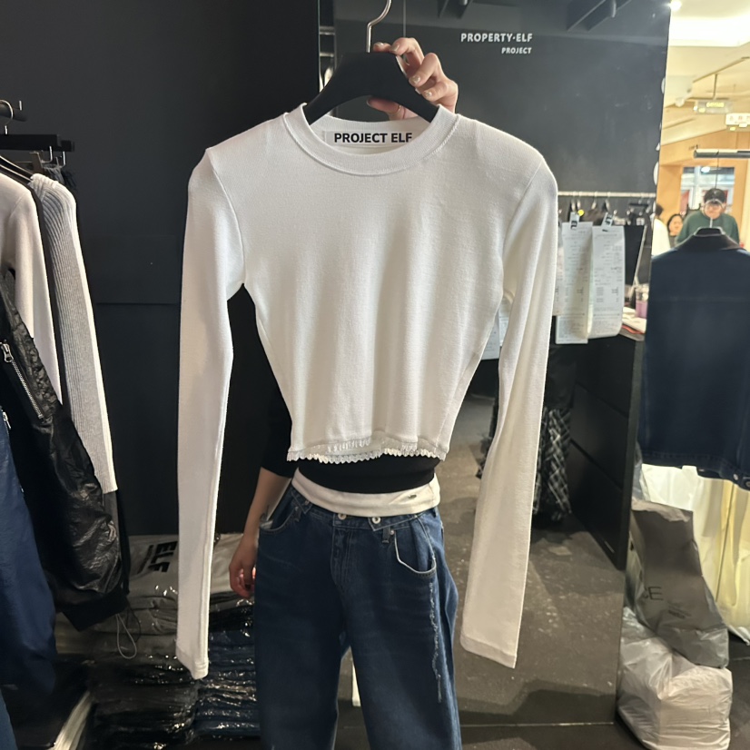 ELF-L東大門代購女士新款真品人氣職業推薦熱賣長袖T恤短款PROJECT ELF/ELF-L長袖T恤圖色1白色