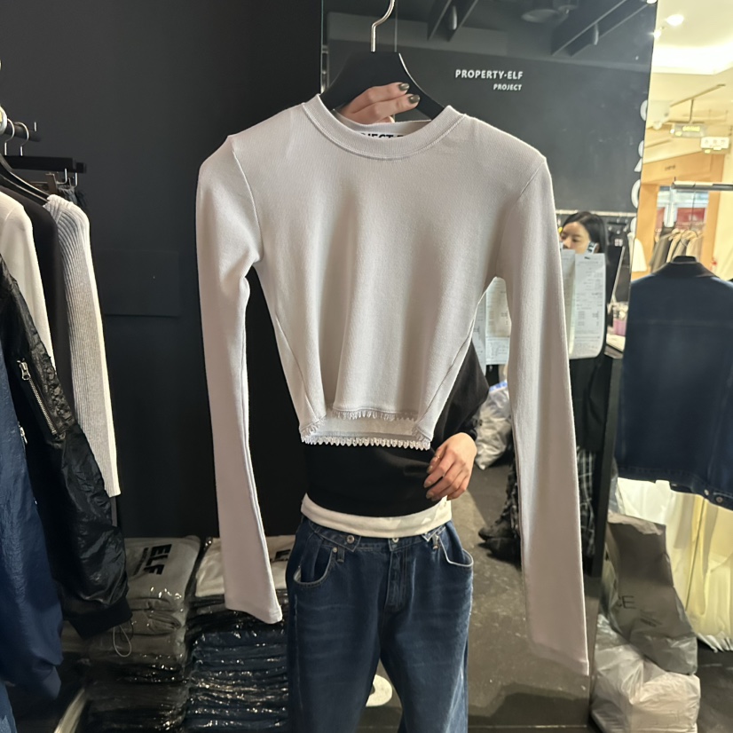 ELF-L東大門代購女士新款真品人氣職業推薦熱賣長袖T恤短款PROJECT ELF/ELF-L長袖T恤圖色2米色