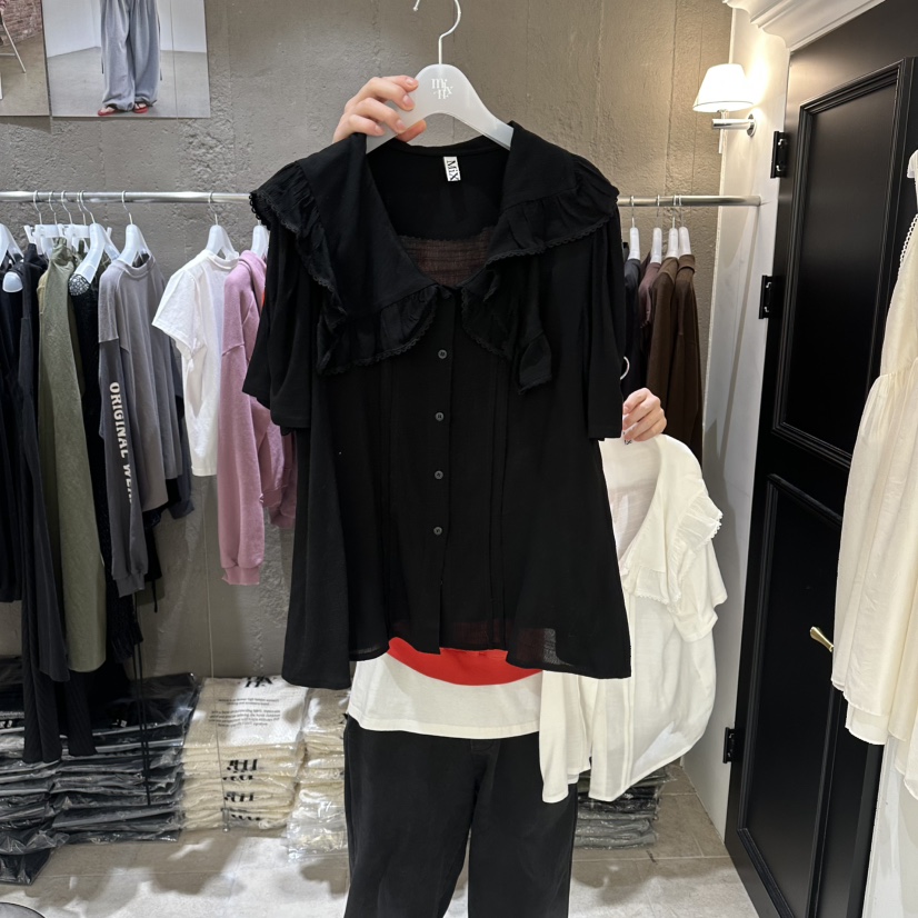 MIXXIN韓國直郵女裝新品時尚熱賣真品26春夏襯衫蕾絲衫褶裥MIXXIN襯衫/蕾絲衫圖色2