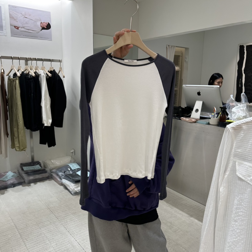HAUTTE-P韓國直郵實拍女裝新品人氣休閑26春夏長袖T恤插肩袖HAUTTE長袖T恤圖色2墨色