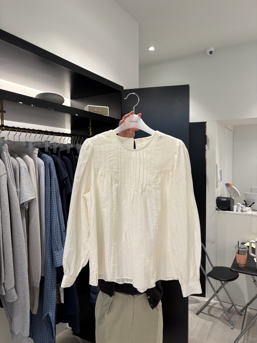 CREAM-P韓國代購女士新款推薦人氣時尚26春夏襯衫蕾絲衫褶裥CREAM-P襯衫/蕾絲衫圖色2米色