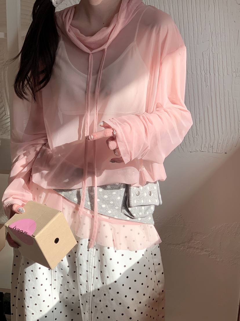 MAISONDEGLORY東大門直郵女士新款26春夏長袖T恤不含腰帶網眼高領MAISON DE GLORY長袖T恤