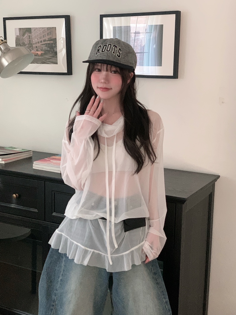 MAISONDEGLORY東大門直郵女士新款26春夏長袖T恤不含腰帶網眼高領MAISON DE GLORY長袖T恤