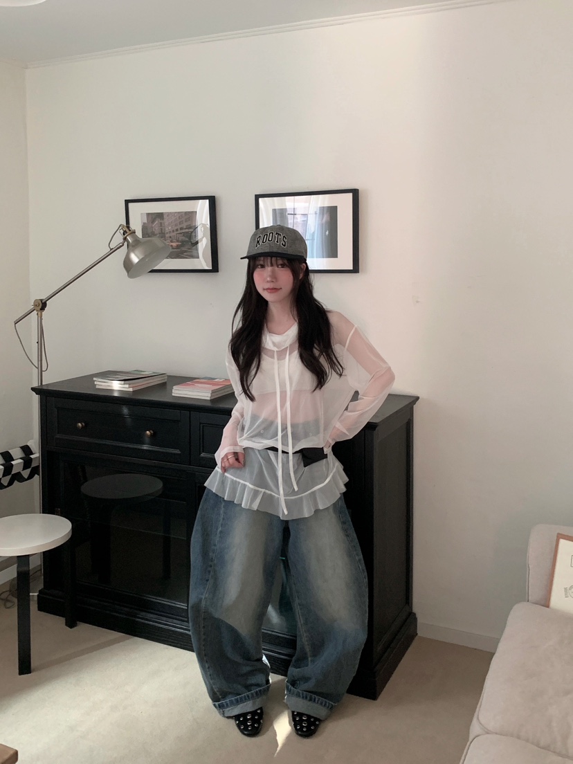 MAISONDEGLORY東大門直郵女士新款26春夏長袖T恤不含腰帶網眼高領MAISON DE GLORY長袖T恤