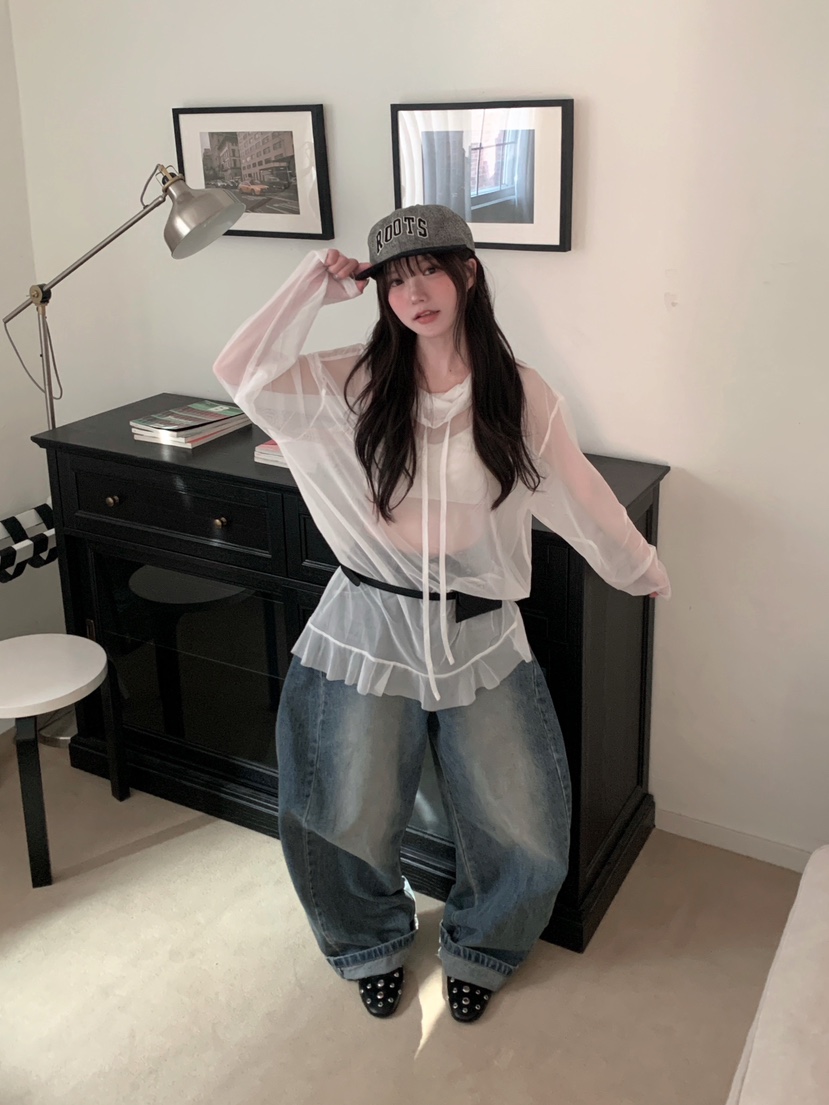 MAISONDEGLORY東大門直郵女士新款26春夏長袖T恤不含腰帶網眼高領MAISON DE GLORY長袖T恤