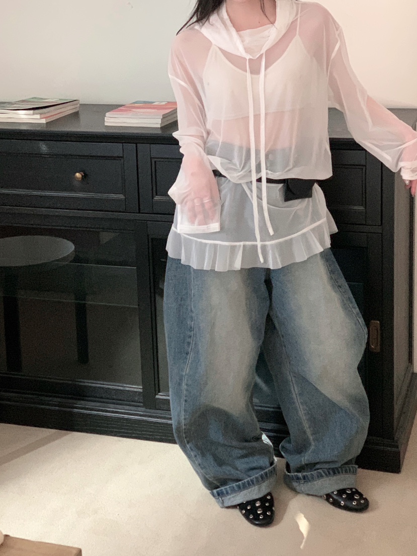 MAISONDEGLORY東大門直郵女士新款26春夏長袖T恤不含腰帶網眼高領MAISON DE GLORY長袖T恤