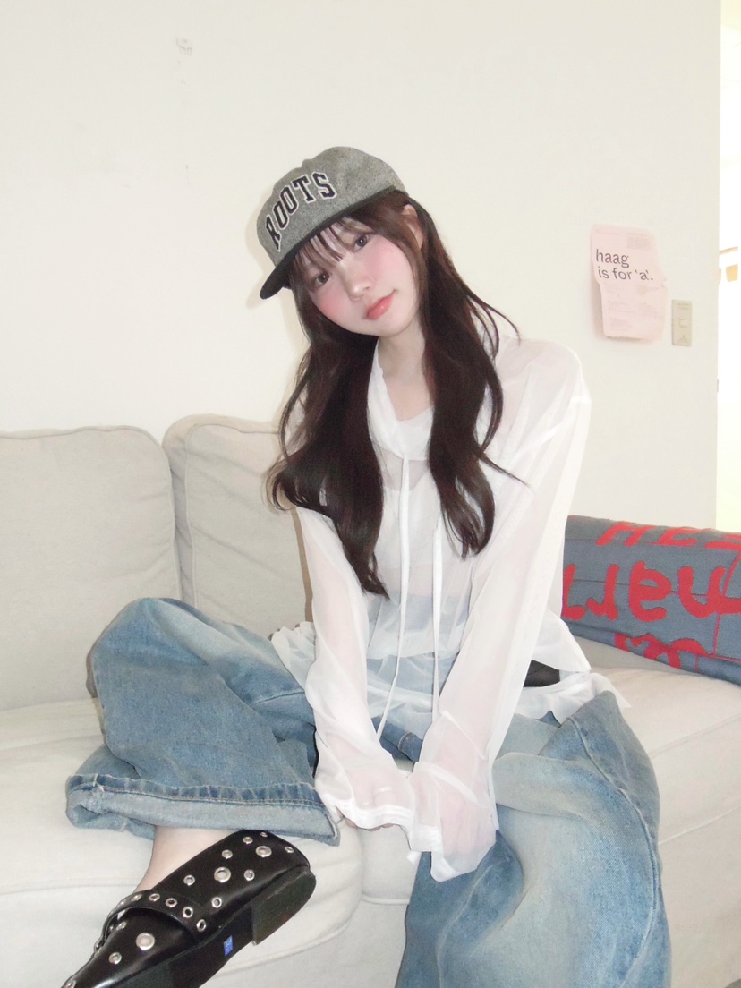 MAISONDEGLORY東大門直郵女士新款26春夏長袖T恤不含腰帶網眼高領MAISON DE GLORY長袖T恤