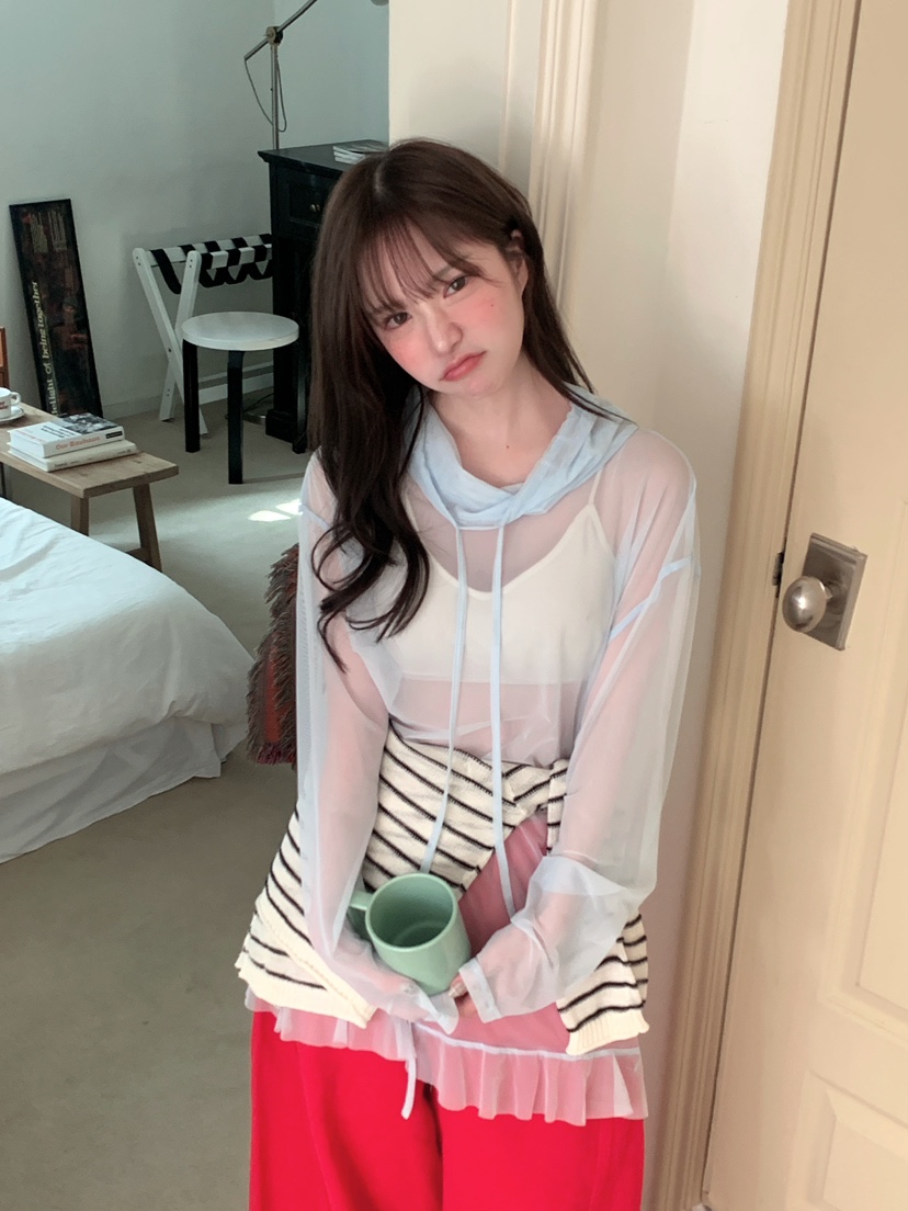 MAISONDEGLORY東大門直郵女士新款26春夏長袖T恤不含腰帶網眼高領MAISON DE GLORY長袖T恤