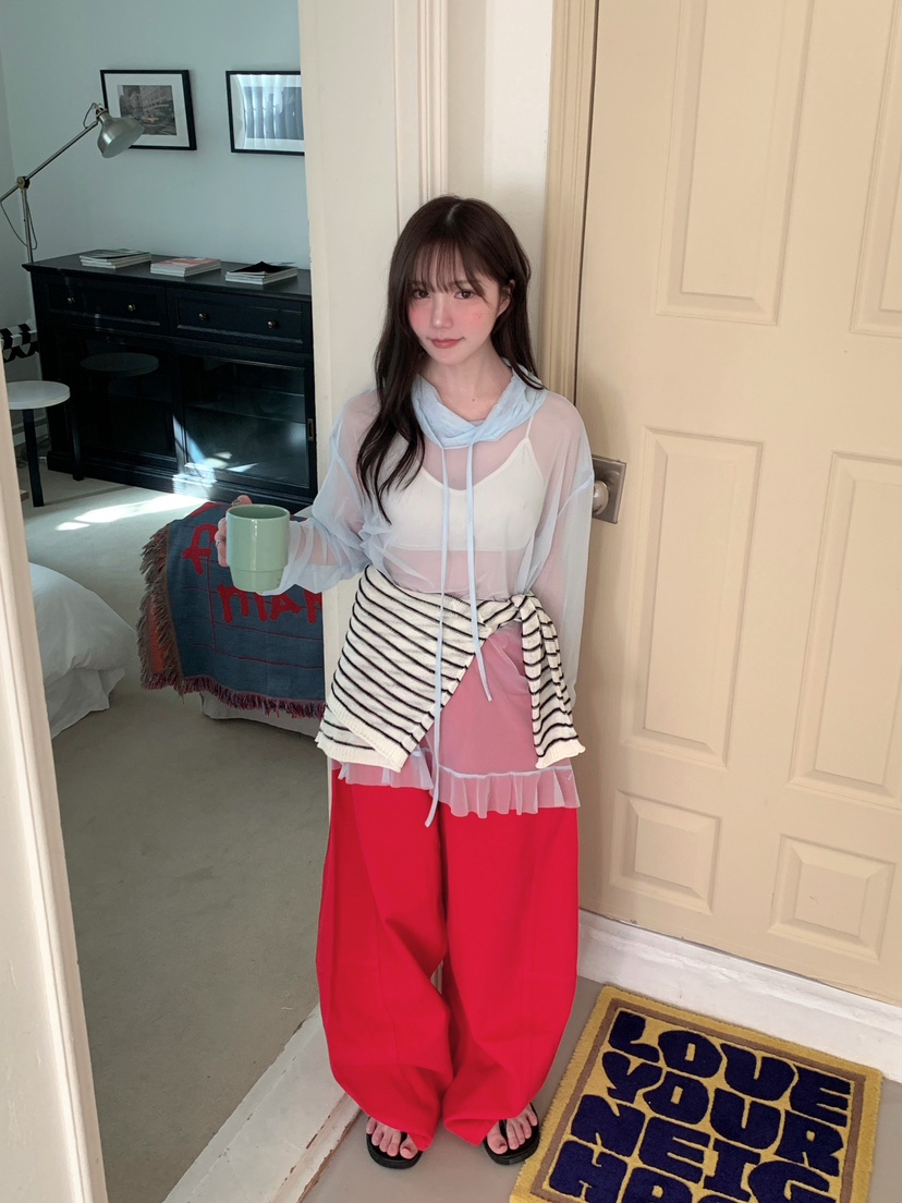 MAISONDEGLORY東大門直郵女士新款26春夏長袖T恤不含腰帶網眼高領MAISON DE GLORY長袖T恤