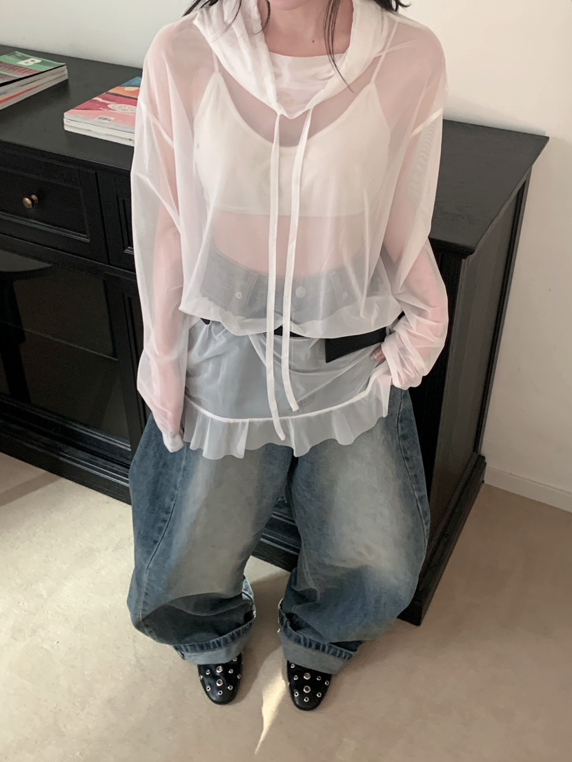 MAISONDEGLORY東大門直郵女士新款26春夏長袖T恤不含腰帶網眼高領MAISON DE GLORY長袖T恤圖色2