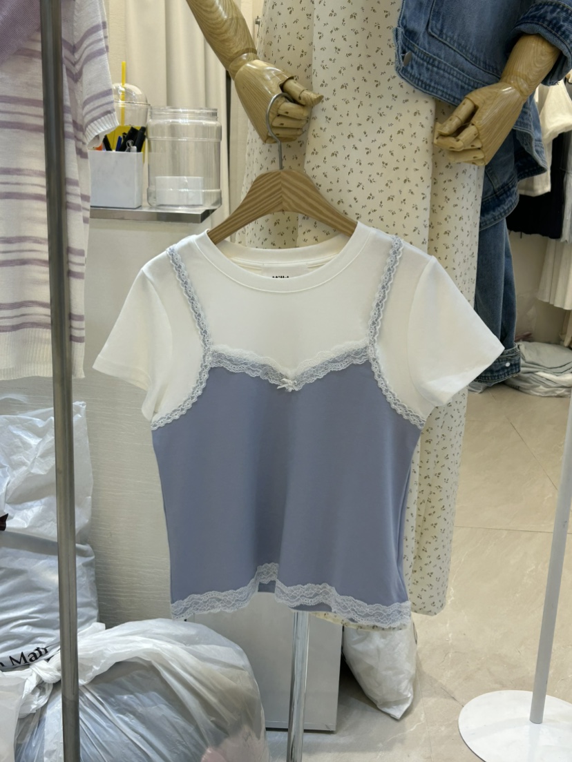 MILK TEA韓國代購女士新品真品熱賣職業休閑26春夏T恤蕾絲MILK TEAT恤圖色1