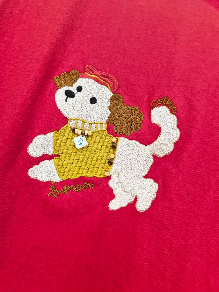 BLING BLING-S/RICO韓國直郵女士新品職業T恤刺繡狗狗BLING BLING-S/RICOT恤