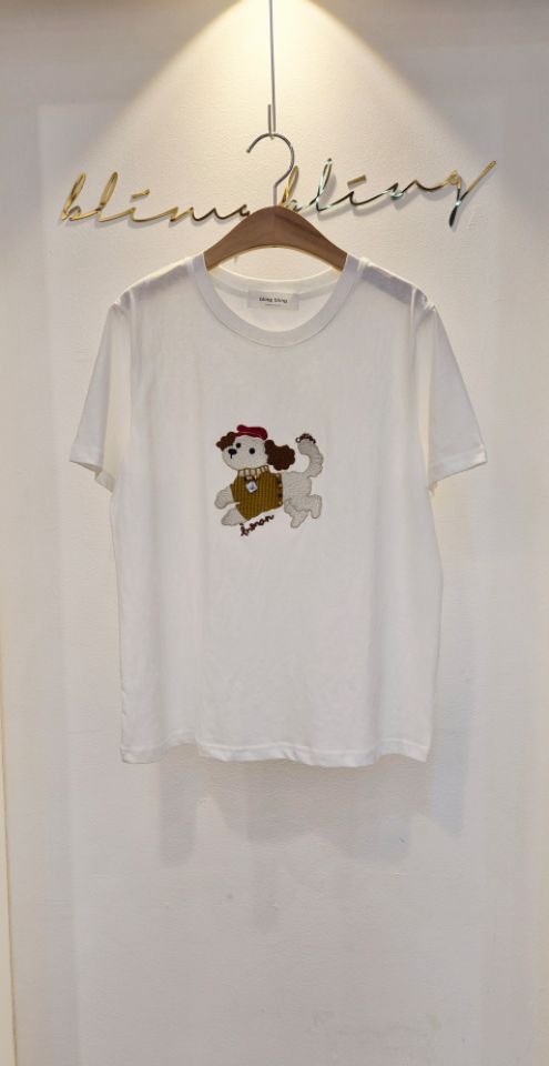 BLING BLING-S/RICO韓國直郵女士新品職業T恤刺繡狗狗BLING BLING-S/RICOT恤圖色1