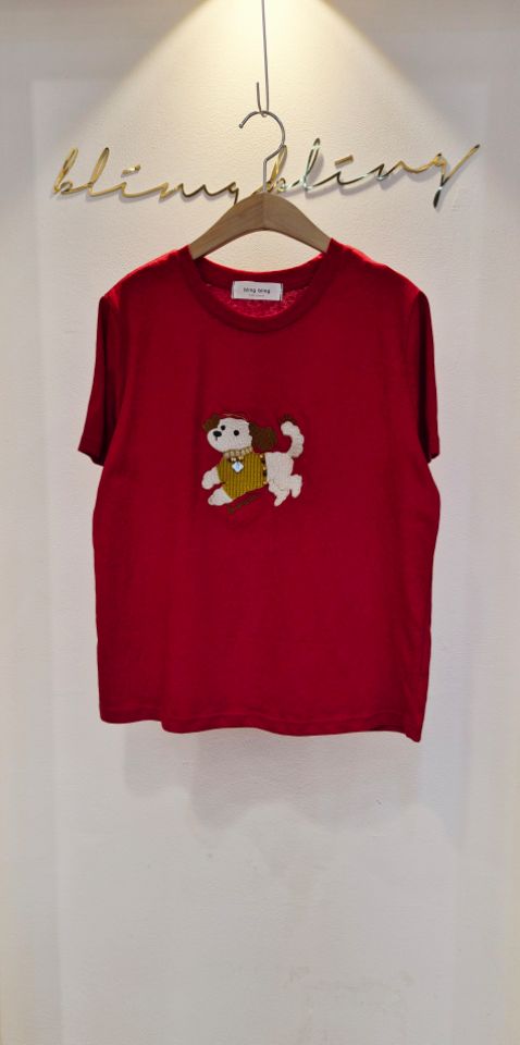 BLING BLING-S/RICO韓國直郵女士新品職業T恤刺繡狗狗BLING BLING-S/RICOT恤圖色2