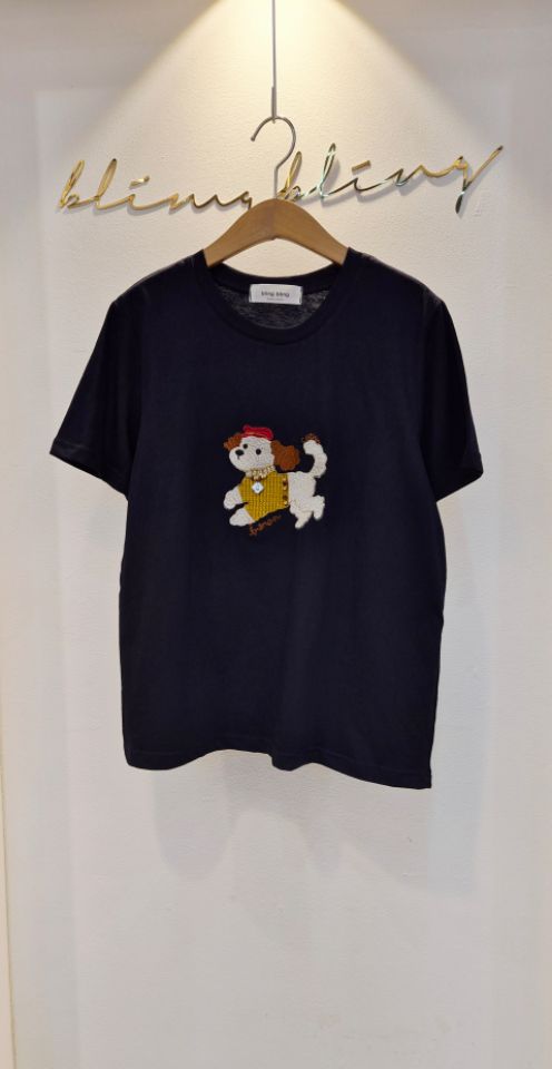 BLING BLING-S/RICO韓國直郵女士新品職業T恤刺繡狗狗BLING BLING-S/RICOT恤圖色3
