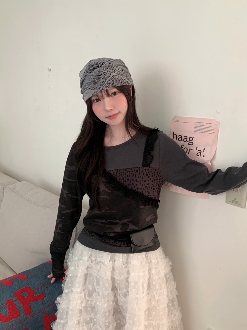 MAISONDEGLORY東大門實拍女裝新品職業長袖T恤不含腰帶迷彩MAISON DE GLORY長袖T恤