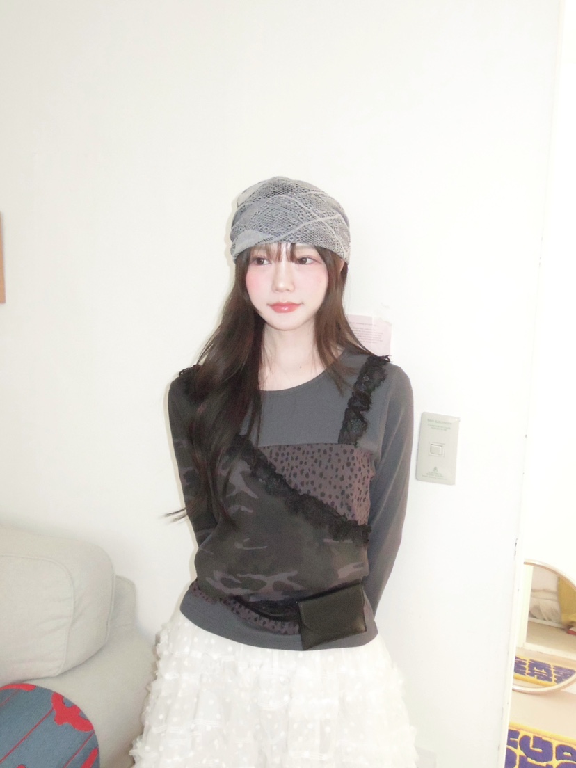 MAISONDEGLORY東大門實拍女裝新品職業長袖T恤不含腰帶迷彩MAISON DE GLORY長袖T恤