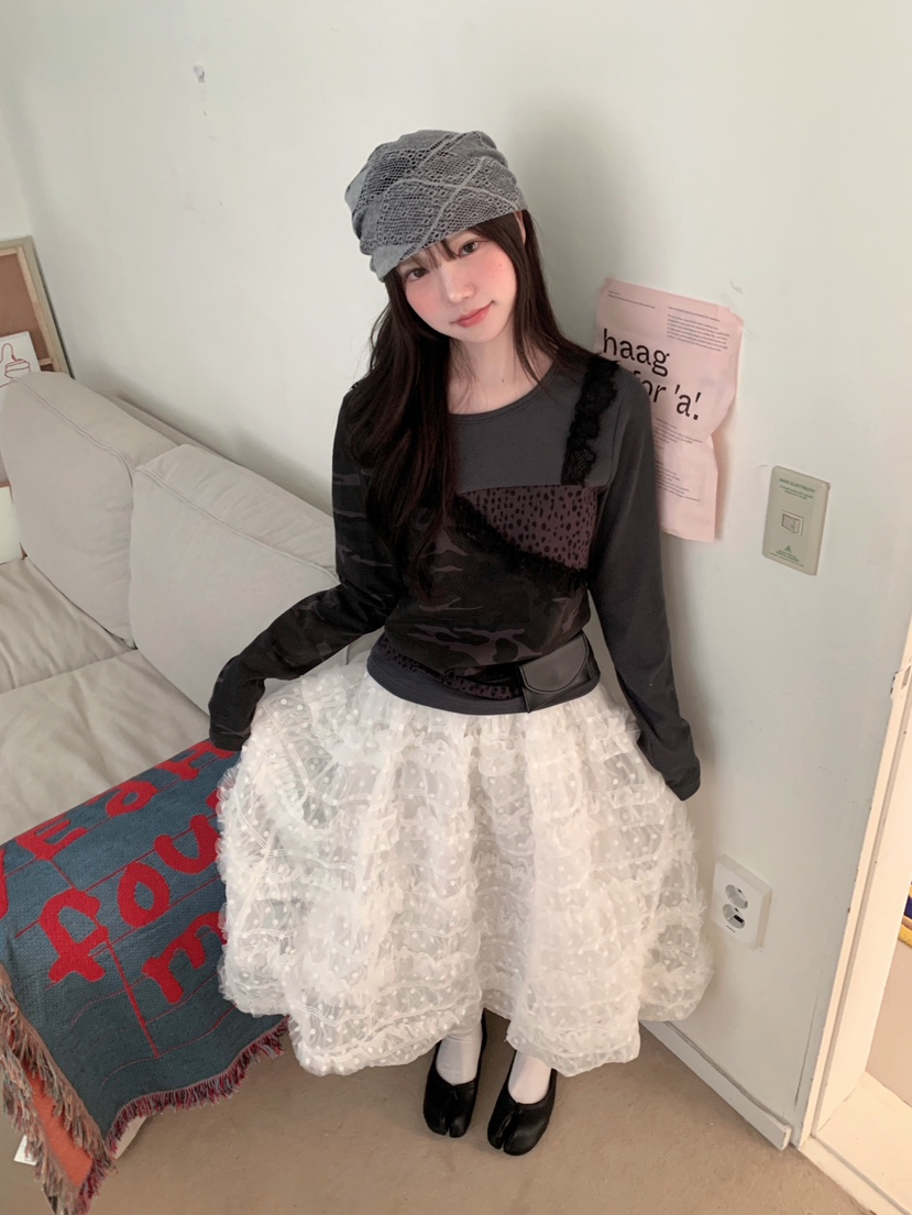 MAISONDEGLORY東大門實拍女裝新品職業長袖T恤不含腰帶迷彩MAISON DE GLORY長袖T恤