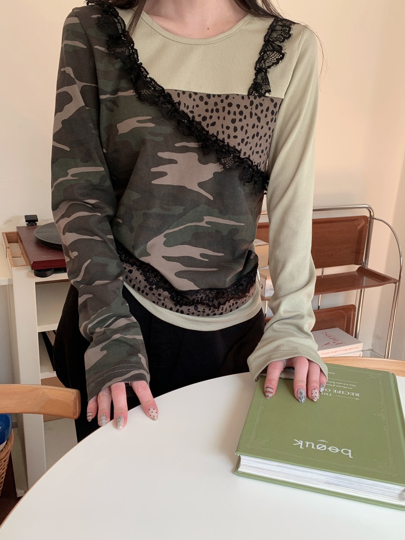 MAISONDEGLORY東大門實拍女裝新品職業長袖T恤不含腰帶迷彩MAISON DE GLORY長袖T恤圖色2