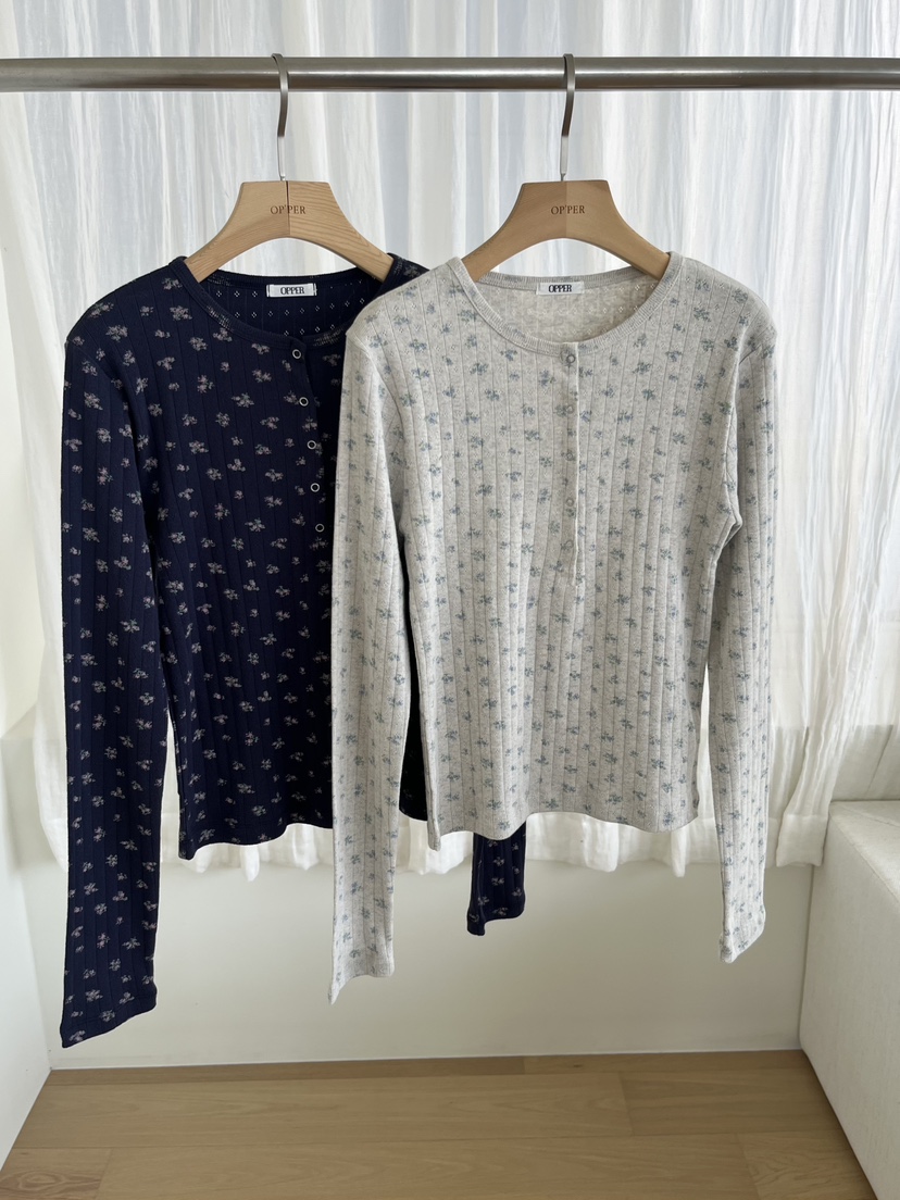 OP PER東大門代購女士新款推薦時尚休閑26春夏長袖T恤花朵OPPER-simplebeige長袖T恤