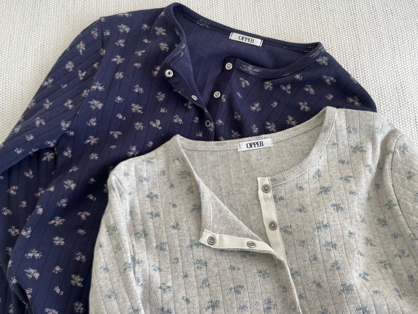 OP PER東大門代購女士新款推薦時尚休閑26春夏長袖T恤花朵OPPER-simplebeige長袖T恤