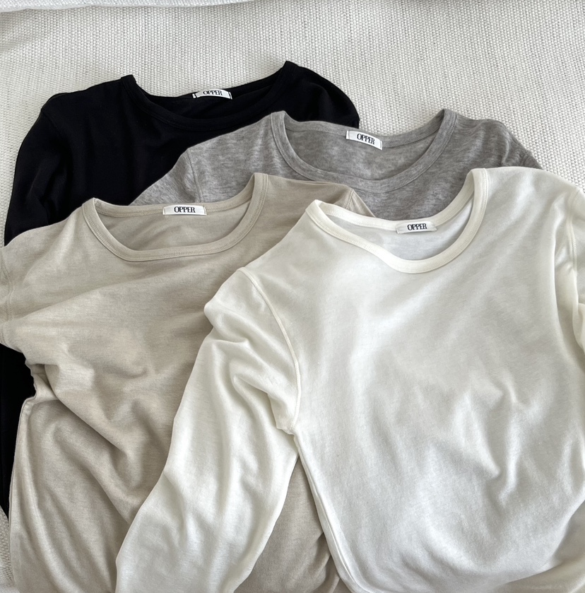 OP PER韓國代購女士新款時尚熱賣真品推薦26春夏長袖T恤OPPER-simplebeige長袖T恤