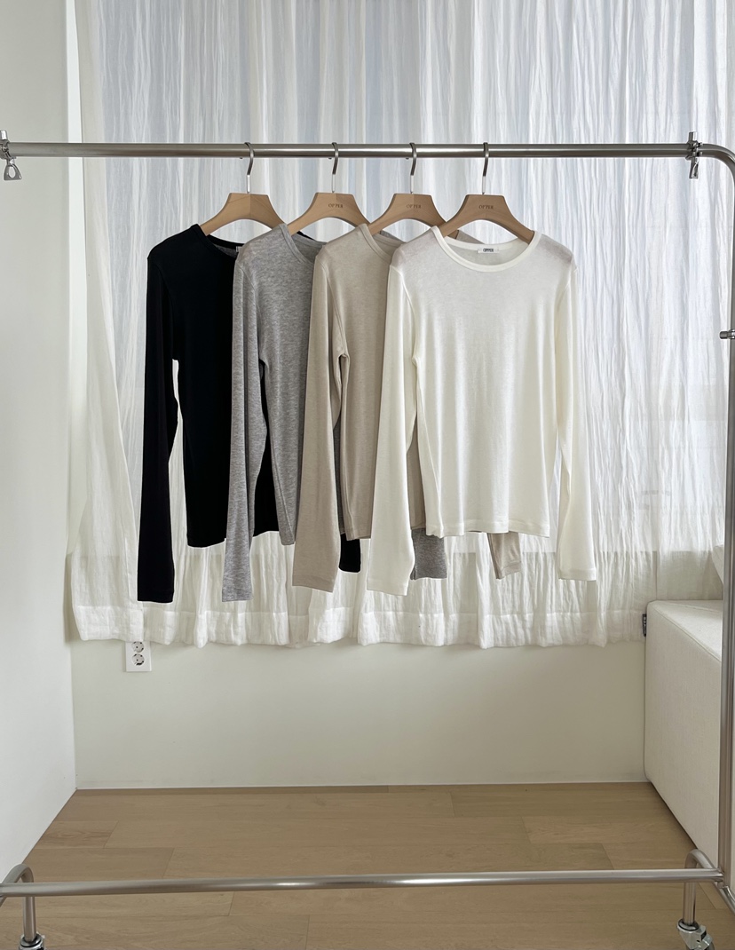 OP PER韓國代購女士新款時尚熱賣真品推薦26春夏長袖T恤OPPER-simplebeige長袖T恤圖色2左二色