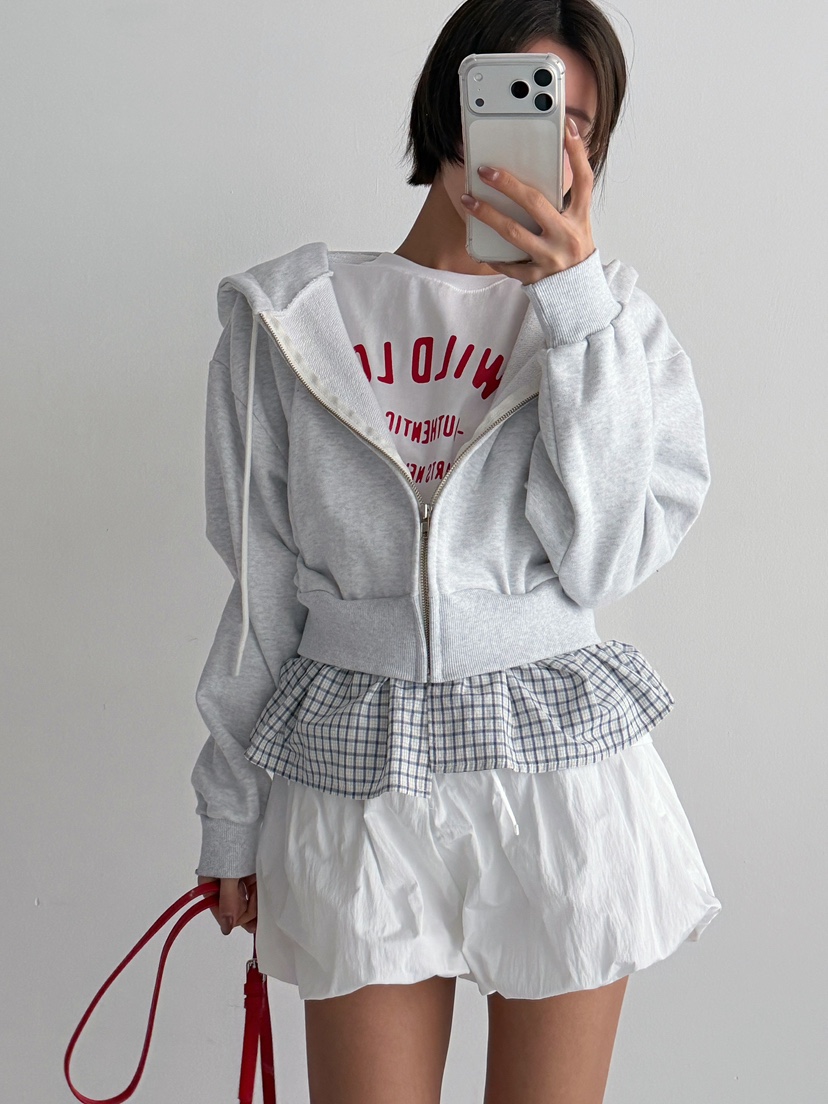 CELEBRITY-A東大門實拍女士新品真品夾克連帽衫拉鏈格子CELEBRITY-A夾克